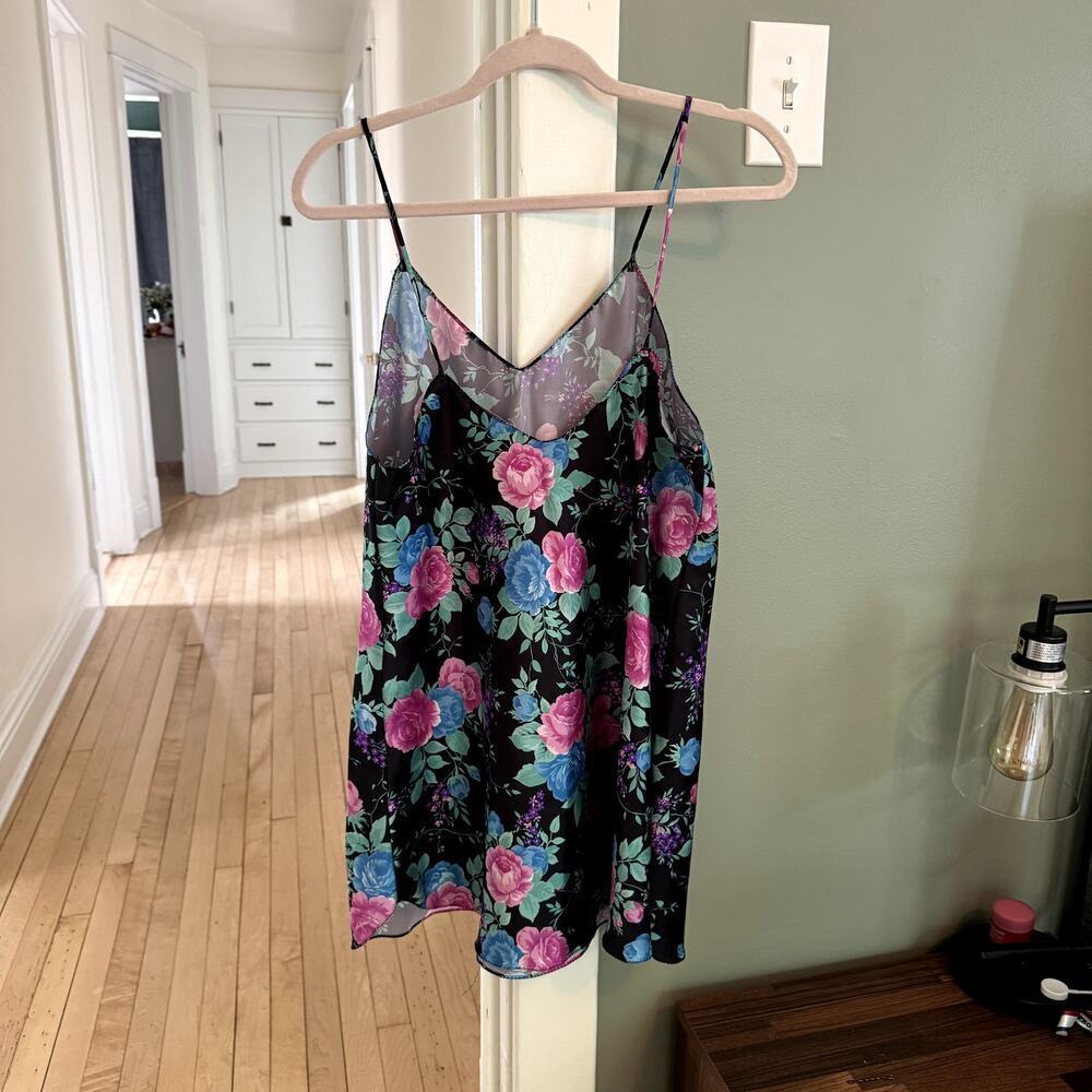 Black Foral Slipdress Women's Size Large Petite - made in USA VTG - Picture 2 of 3